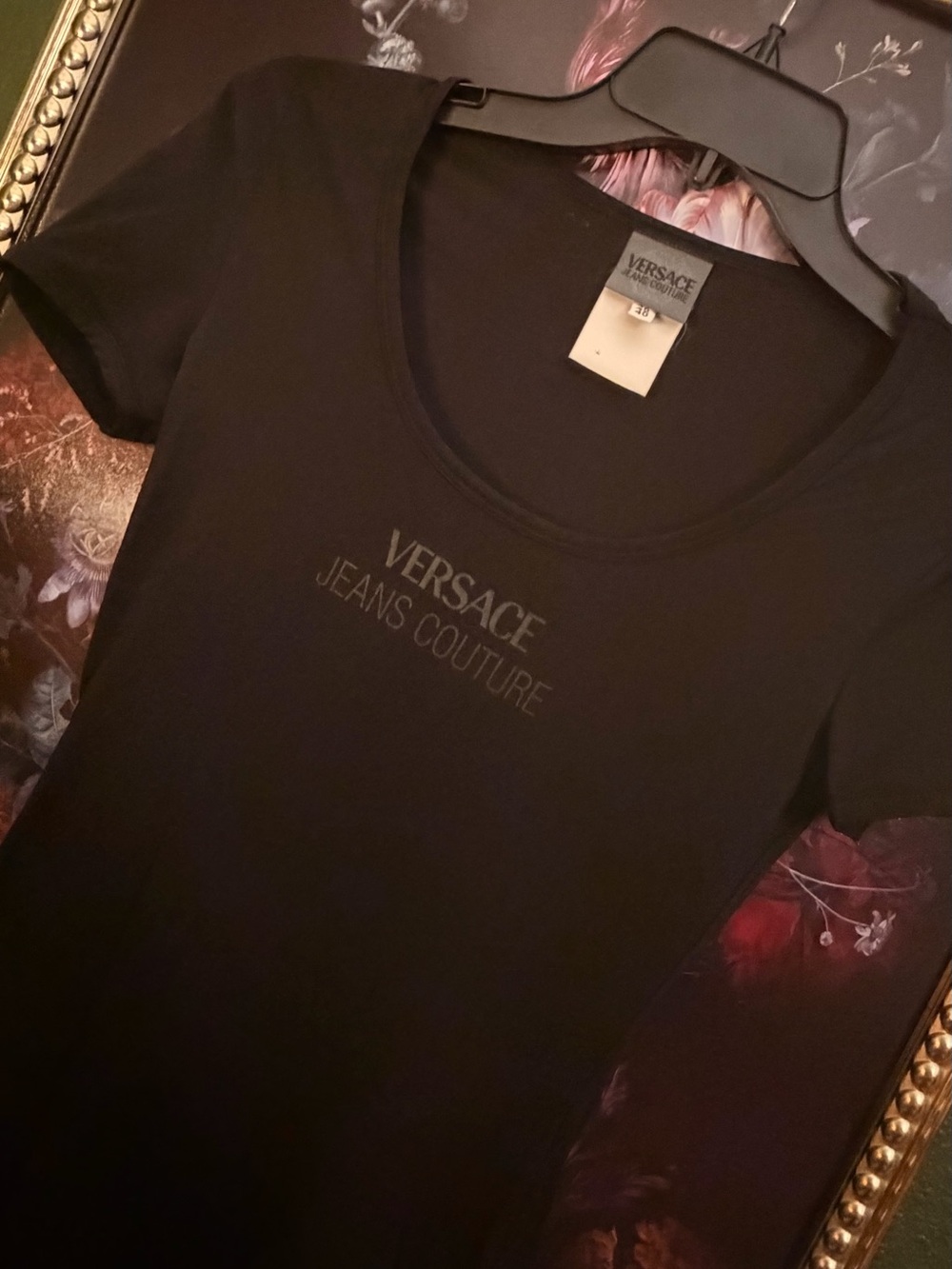 ✨Versace✨ Jeans Collection Black Short-Sleeve Scoop Neck Tee - Picture 3 of 5